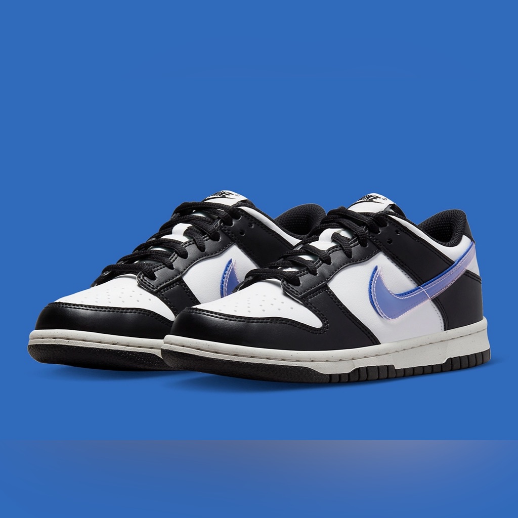 Nike Dunk Low Blue Swoosh Panda Black White Shoes Fd0689-001 (Gs) Youth
